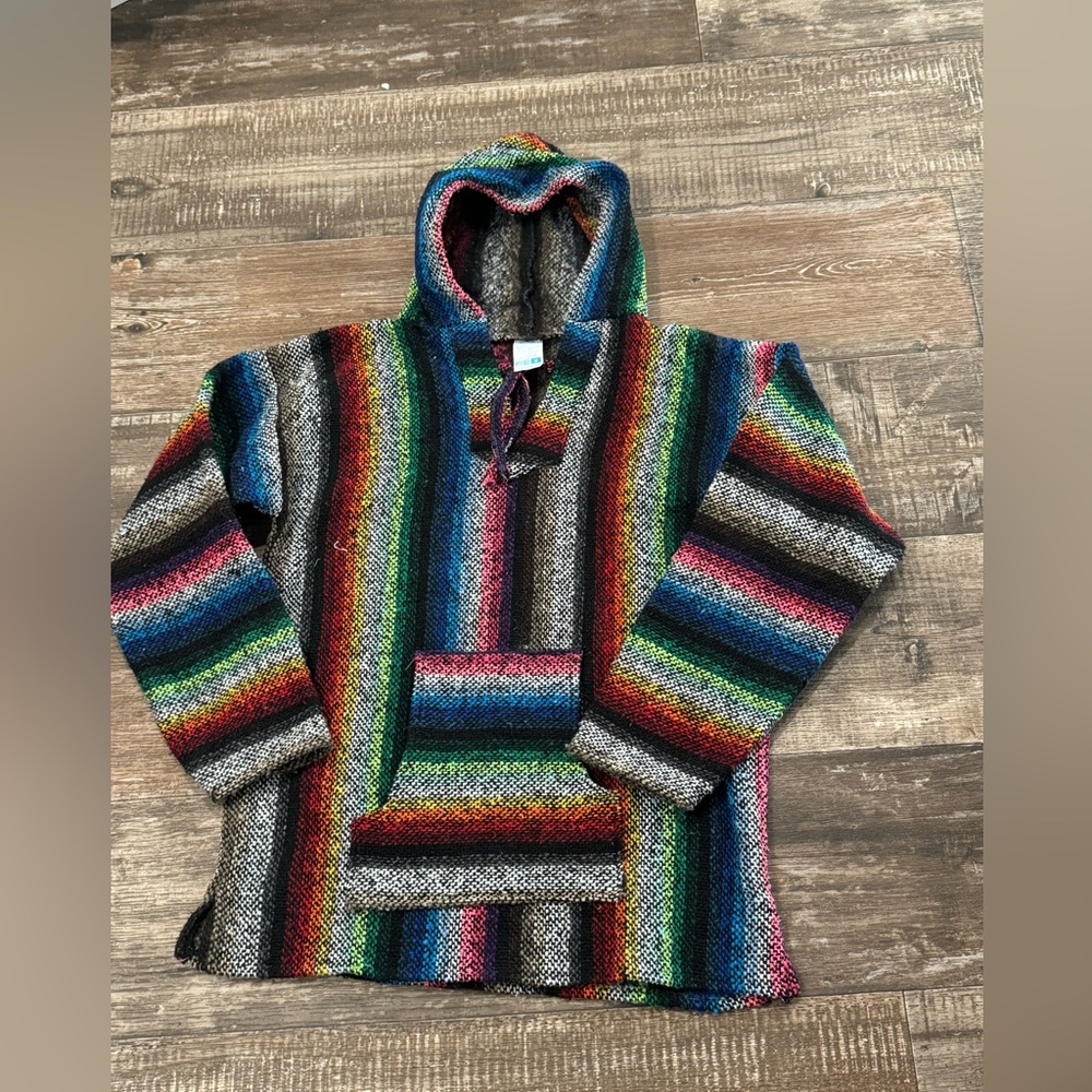 Mexican Poncho Sweater for Adults with Hood Size Medium.
